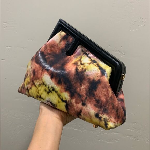 Handmade Genuine Premium Leather Tie-dye Printed Wooden Frame Bag with 2 Straps - Picture 12 of 16